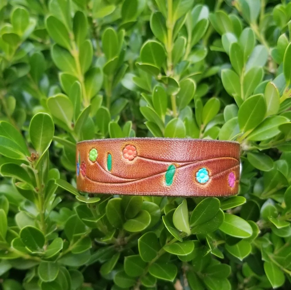 Vintage Tooled Leather Bracelet from the '70's L
